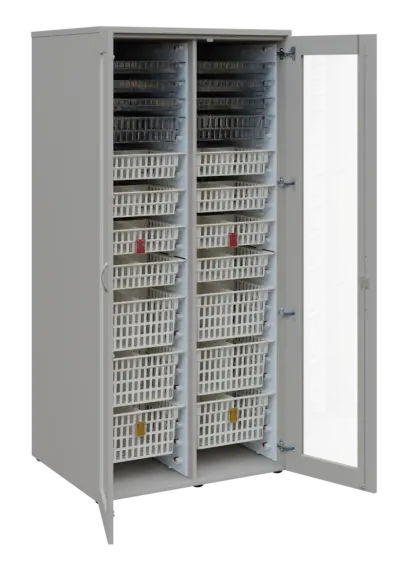 EUROMEDICA S - 90 skříň léková boxová, 2-dveřová/prosklená, 1950x900x735, korpus šedý, dvířka šedá